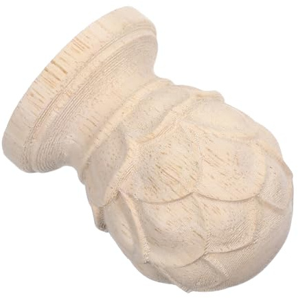 SEWACC Remate Decorativo de Madera Tallada Estilo Europeo Diseño de Piña Tamaño 4X6 CM Acabado Natural para Decoración de Interiores Barras de Cortinas Muebles y Escaleras