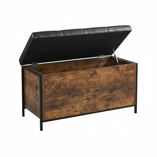 Relaxdays Panca Contenitore Imbottita Ecopelle Industriale 50x80x40 cm Marrone Scuro/Nero
