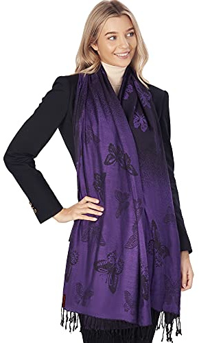 Purple Scarfs for Women - Butterfly Gifts for her - Beautiful Long Pashmina Winter Ladies Shawl Scarves & Wraps for Evening Party or Wedding - Anniversary Presents for Friend, Mother, Sister or Wife