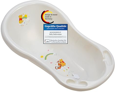 KiNDERWELT Babywanne 84 cm - Baby Badewanne mit Winnie Pooh Motiv - BPA-Frei - Wanne zum Baden für Babys und Neugeborene -perl-weiss