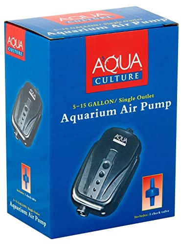 Aqua Culture 5 - 15 Gallon Single Outlet Aquarium Air Pump with Check Valve. Easy To Set Up. Air Output Up To 1200cc Per Minute. (For 5, 6, 7, 8, 9, 10, 11, 12, 13, 14, 15 Gallon Fish Tanks)