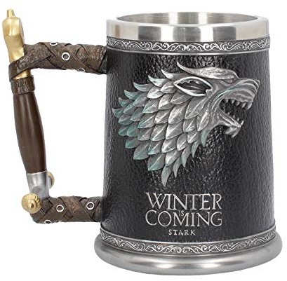 Nemesis Now B3697J7 Winter is Coming Tankard Game of Thrones Mug 14cm Black, Resin w/Stainless Steel Insert