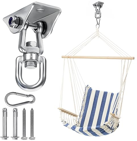 BELLE VOUS Ganci Soffitto (Confezione da 1) - Gancio Girevole Sollevamento a 360 Gradi in Acciaio Inox con Viti - capacità di 400 kg per Cemento, Gancio per Sacco Boxe, Gancio Amaca