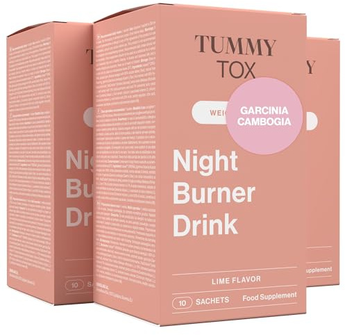 Night Burner Drink - Cholin, Zitronenmelisse, Inulin, Vitamin C, Vitamin B, Garcinia Cambogia, Johannisbrot - 30 Beutel für 30 Tage mit Gratis-E-Book - TummyTox