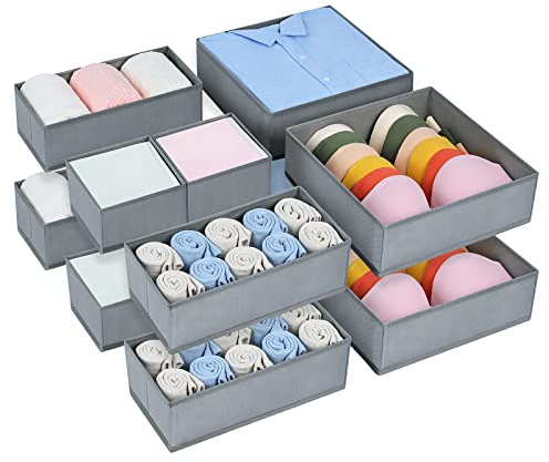 DIMJ Organizador Cajones Juego de 12 Cajas Almacenaje Plegables de Tela Para Guardar Ropa, Organizadores de Cajones No Tejidos, Calcetines, Ropa Interior, Clásico Gris