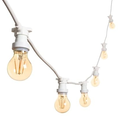 50M Catena Luminosa Esterno E27 Catenaria 50 Portalampade Da 5*10 Metri, 50 Lampadine S14 LED 2W(=15W), Cavo Bianco Prolungabile Fino a 500M IP54 Outdoor Giardino Matrimonio|50M, BIANCO, 50 Lampadine