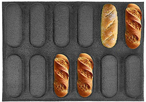 Silikon-bakform, non-stick -bricka, hot dog buns, värmebeständig, baking liner mat bröd krisping bricka (12 loaf, svart)