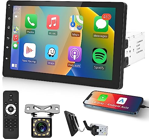 Carplay Autoradio 1 Din mit Android Auto Bluetooth Freisprecheinrichtung Android/IOS Mirror Link 9 Zoll Abnehmbarer Bildschirm Autoradio mit Bluetooth FM USB/TF/AUX Lenkradsteuerung Rückfahrkamera