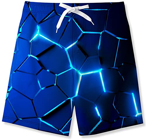 Fanient Maillot De Bain pour Garçon Blue Lava Crack Print Short De Bain a Séchage Rapide avec Poches Doublées en Maille Short De Vacances 12-14 Ans