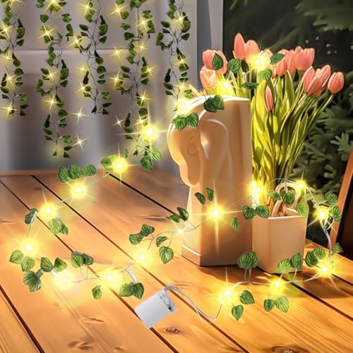 Eyourlife 1 guirlande de lierre artificiel à suspendre avec 20 lumières LED, fausses vignes pour jardin, mariage, fête, décoration murale, 1 pièce de longueur