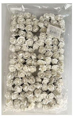 RBN Mini Fake Rose Flower Heads 120pcs Mini Artificial Roses Wedding Make Bridal Hair Clips Headbands Dress Bouquets Centerpieces Party Baby Shower (White)