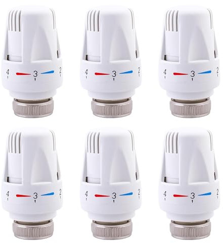 4 valvole termostatiche per radiatore, M30 x 1,5, testa di ricambio per valvola termostatica, testa termostatica, termostato standard, per casa e ufficio, per tutti i produttori, bianco