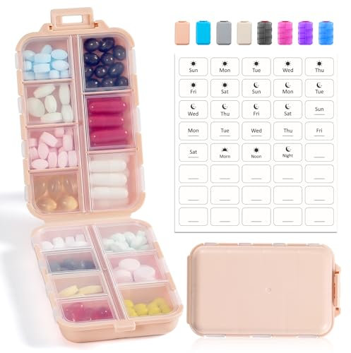 Pillen-Organizer-Box mit 14 Fächern und 40 weißen Etiketten – Reise-Medikamenten-Etui-Set – Tasche für tägliche und wöchentliche Apotheke – 7 Tage, 2 mal täglich Vitaminpräparate, Medikamentenhalter,