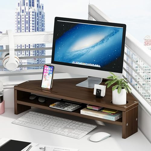 HörnMonitorstativ Hörnmonitorstativ I Bambu, Ergonomisk Skrivbordstriangel Med 2-vånings Förvaring, Hög Belastningskapacitet Skrivbordshylla För Skrivare/Dator (Color : Walnut)