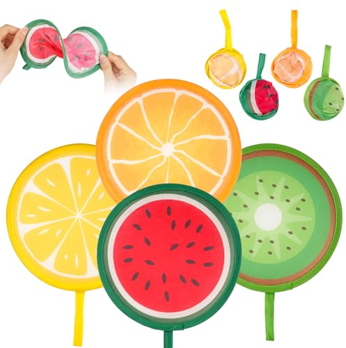 Svalor Faltbarer Handfächer Set, 4 Stück Runder Fächer, Tragbar Pop-Up-Fächer mit Obst Muster, Sommer Obstfächer für Kühlung, Hochzeit und Heim Dekoration, Festival Party