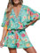 CUPSHE Damen Sommerkleid V Ausschnitt Kimono Ärmel Cover Up Strandkleid Tropical Print Loose Fit Freizeitkleider Sommer Mini Dress Minzblumen M
