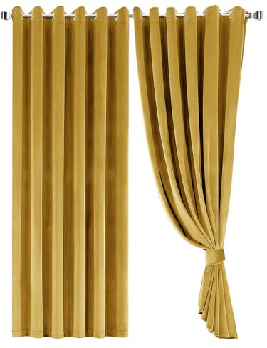 Opulent Dreams Crushed Velvet Curtains - Fully Lined & Room Darkening - Eyelet Ring Top for Bedroom & Living Room - Includes Two Tie Backs - Pair of Panels (Ochre, 46 x 54 (117 x 137 cm))