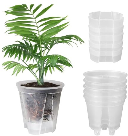 PPcdfre Macetas de jardín de plástico transparente de 15,2 cm, con autorriego, paquete de 5 macetas de plástico con reserva profunda
