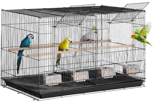 VEVOR Vogelkäfig, Metallkäfig für kleine Papageien, Kanarienvögel, Nymphensittiche, Unzertrennliche, Finken, Wellensittiche, Conures, Vogelhaus für unterwegs mit Griff & Sitzstangen, 760x465x465mm