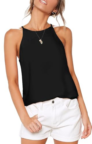 DUOEASE Camiseta Tirantes Mujer Negro 2025 Cuello Alto Holgado Top Mujer Verano Camiseta Sin Mangas Mujer Básica -M