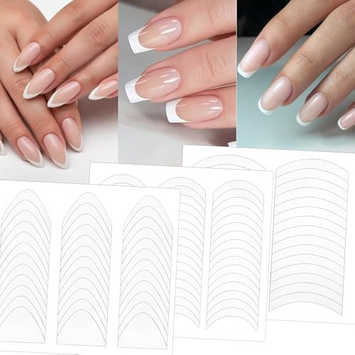 Gjinxi 36 Blatt French Tip Nagelsticker Selbstklebende French V Förmige Mondförmige Manikürestreifen Nagelsticker Für Nailart French Tip Guide Nagelschablonen Hilfswerkzeuge für DIY Dekoration Tip