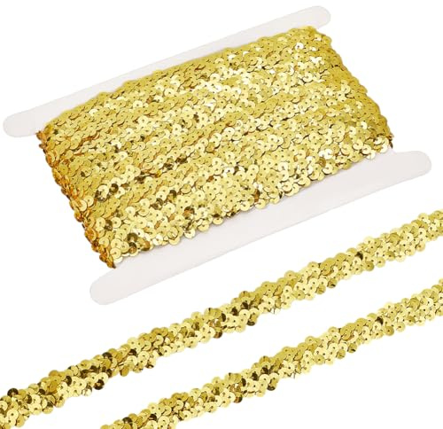 PH PandaHall 9.14m Nastro Elastico di Paillettes Nastro Paillettes Oro, 20mm Nastri Glitterato Oro per Fai Da Te Cucito Abiti Costumi da Danza Fascia per Capelli Decorazione della Casa