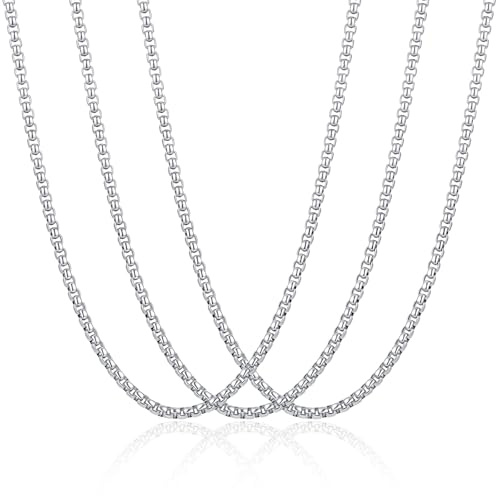 Gamtic 3Pcs Chaines Acier Inoxydable Hommes - Collier de Corde Chaîne Vénitienne Boîte Chaine Bijoux Femme Homme Argent/Or/Noir, Largeur 4MM, Longueur 51-61CM