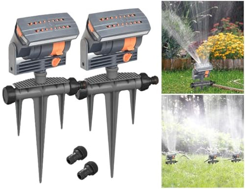 Arroseur carré 16 trous, surface d'irrigation de 90 m², arroseur de pelouse, arroseur rotatif automatique à 360°, pression d'eau réglable pour jardin, pelouse et parterres, support fixe (avec