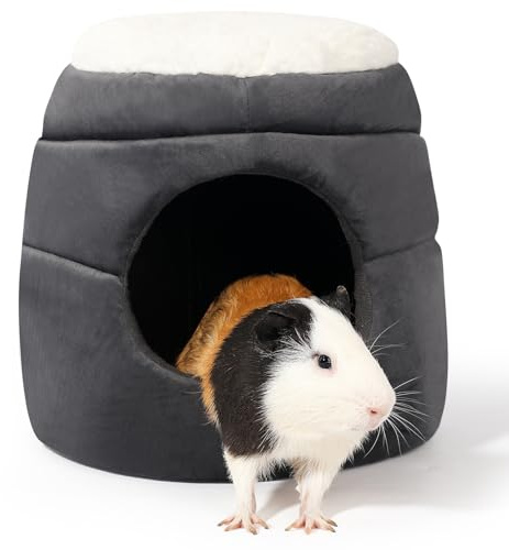 ONEJU Meerschweinchen Bett, Flauschiges Meerschweinch Sofa mit Zwei abnehmbaren, waschbaren Bezügen, super kuscheliges Cord Fleece, ideales Zubehoer für kleine Haustiere, Rosa und Dunkel Grau