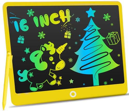 16 Inch LCD Writing Tablet, Children's Drawing Tablet with Locking Function, Portable, Erasable, Educational Learning Toys Gifts for 3-8 Years Old Boys and Girls (One Pen Yellow)