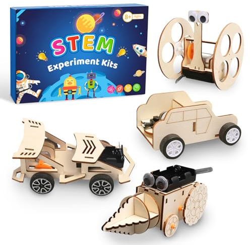 JTgugu Lot de 4 expériences électroniques pour enfants - Kit de construction STEM DIY - Jouet scientifique en bois - Puzzle 3D - Boîte d'expérimentation - Cadeau pour garçons, filles, adolescents
