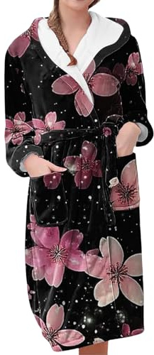 Fleece nattlinnen för kvinnor Storbritannien lång rolig julmorgonrock kvinnor lång termisk huva rock mysiga morgonrockar plysch fleece rock vardaglig hemmakläder kostym husrock plysch myskläder, Rosa