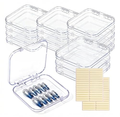 Zosutetoxo 16-pack lådor för pressade naglar, genomskinliga akryl nagelboxar med tejp, tom organisator för konstgjorda naglar & nagelstudiodisplay, ett tankfullt present