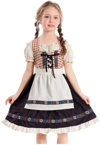 Dirndl klänning kostymer för bayersk oktoberfest vintage rutigt liv volang kjol med förkläde traditionell tysk stil 3 delar för festival cosplay fest evenemang barn kulturkläder 5-14 år