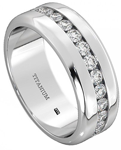 BESTTOHAVE Mens Titanium Ring -8mm Wide Simulated Diamonds Classic Unisex Wedding Engagement Band Ring S