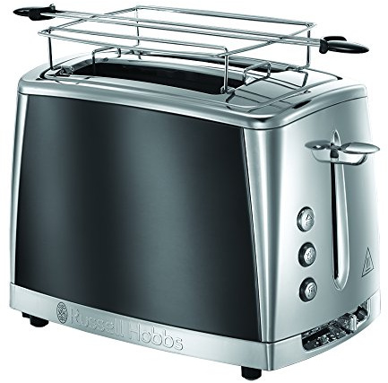 Russell Hobbs Toaster [für 2 Scheiben] Luna Edelstahl Grau (extra breite Toastschlitze, inkl. Brötchenaufsatz, 6 Bräunungsstufen + Auftau- & Aufwärmfunktion, Schnell-Toast-Technologie, 1550W) 23221-56