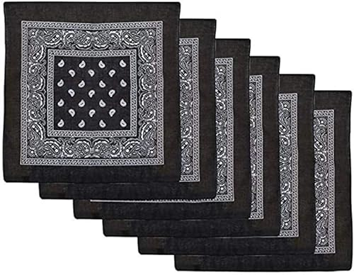 Boolavard Bandana Kopftuch Halstuch - gemustert: Paisley Muster - 100% Baumwolle Bindetuch 1 er 6 (6 x Schwarz)