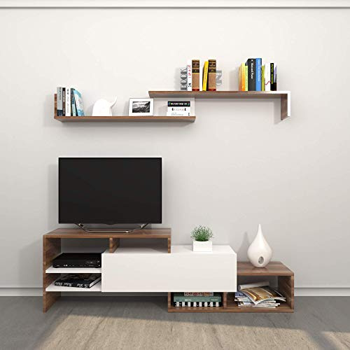 Homemania TV-stativ i trä, vit och brun-hus, möbler, design, för vardagsrum, vardagsrum, E1-kvalitet melamin spånskiva, med 0,4 mm ABS-sånger, en storlek