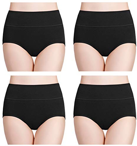 Wirarpa Women's High Waist Cotton Knickers Soft Full Briefs Ladies Pants Underwear Panties Plain Black 4 Pack Size XXL