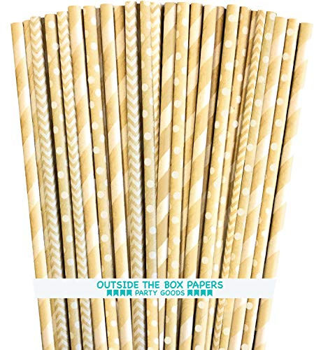 Paper Straws - Kraft Brown - Stripe Chevron Dot - 7.75 Inches - 100 Pack - Outside the Box Papers Brand
