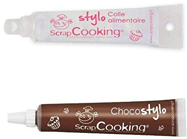 ScrapCooking Colle alimentaire en tube + Stylo chocolat marron pour décoration de gâteaux et pâtisseries, travail précis, précision d'application, 1 unité