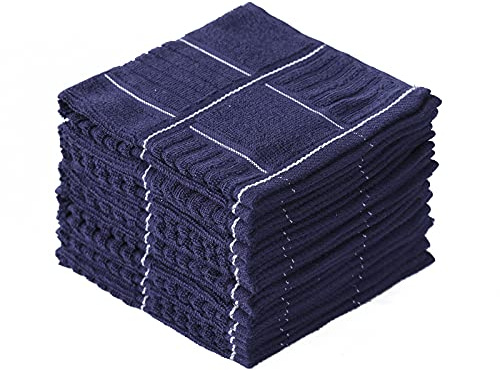 Glynniss Kitchen Dish Cloths for Washing Dishes, Cotton Dish Rags for Drying Cleaning, Pack of 8 Dishcloths (Navy Blue, 12x12 inches)