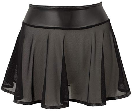 Orion Minigonna - sexy gonna a campana per donne, con o senza mini perizoma integrato, ampia cintura, tessuto di rete trasparente, aderente, nero, Nero , L