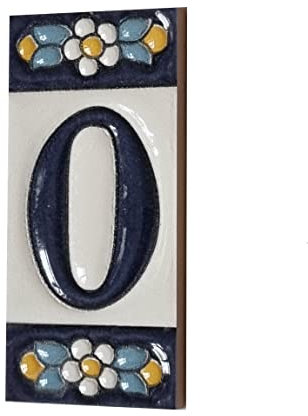 Piastrelle in ceramica con numeri e lettere, motivo floreale blu, dimensioni delle piastrelle: 7,5 cm x 3,5 cm (lettera o numero 0)
