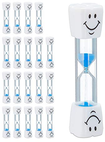 20 x Sanduhr Zähneputzen, Zahnputzuhr für Kinder, Zahnputz Timer 3 Minuten, Kurzzeituhr lautlos, Glas/Sand, weiß-blau