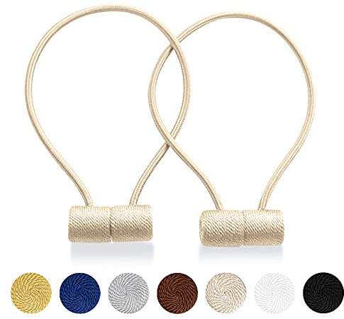 XDerlin Curtain Tiebacks Clips VS Strong Magnetic Tie Band Home Office Decorative Drapes Weave Holdbacks Holders European for Blackout Sheer Window Treatment (2PCS, Beige)