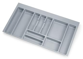 EMUCA - Organizador de Cubiertos, Organizador cajón de Cocina, cubertero 836x482mm, 10 compartimientos, módulo 90cm, Plástico, Gris