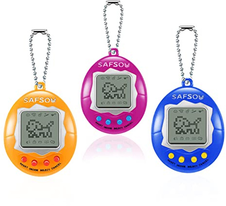 SAFSOU 3 Pieces of Virtual Electronic Digital pet Keychain Keychain Electronic pet Nostalgic Virtual Digital pet Retro Handheld pet Machine (3 Pieces, Rose red Yellow Blue)