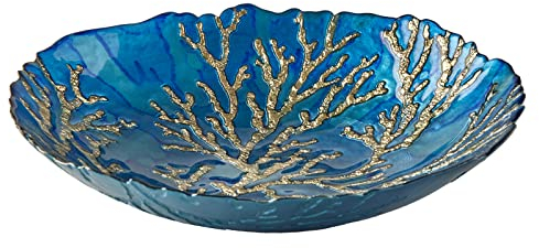 Anton Studio Designs - Decorative Bowl - Large Table Decoration Bowl - Diameter: 32cm - Decorative Glass Bowl for Home Decor - Gold Coral