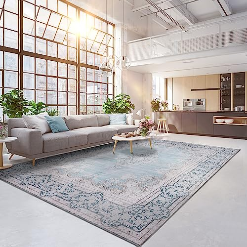TALETA Teppich Wohnzimmer, Teppich waschbar rutschfest, Bunte Teppiche mit Muster für Wohnzimmer, Schlafzimmer, Vintage orientalischer Teppich Groß: 140 x 200 cm, blau